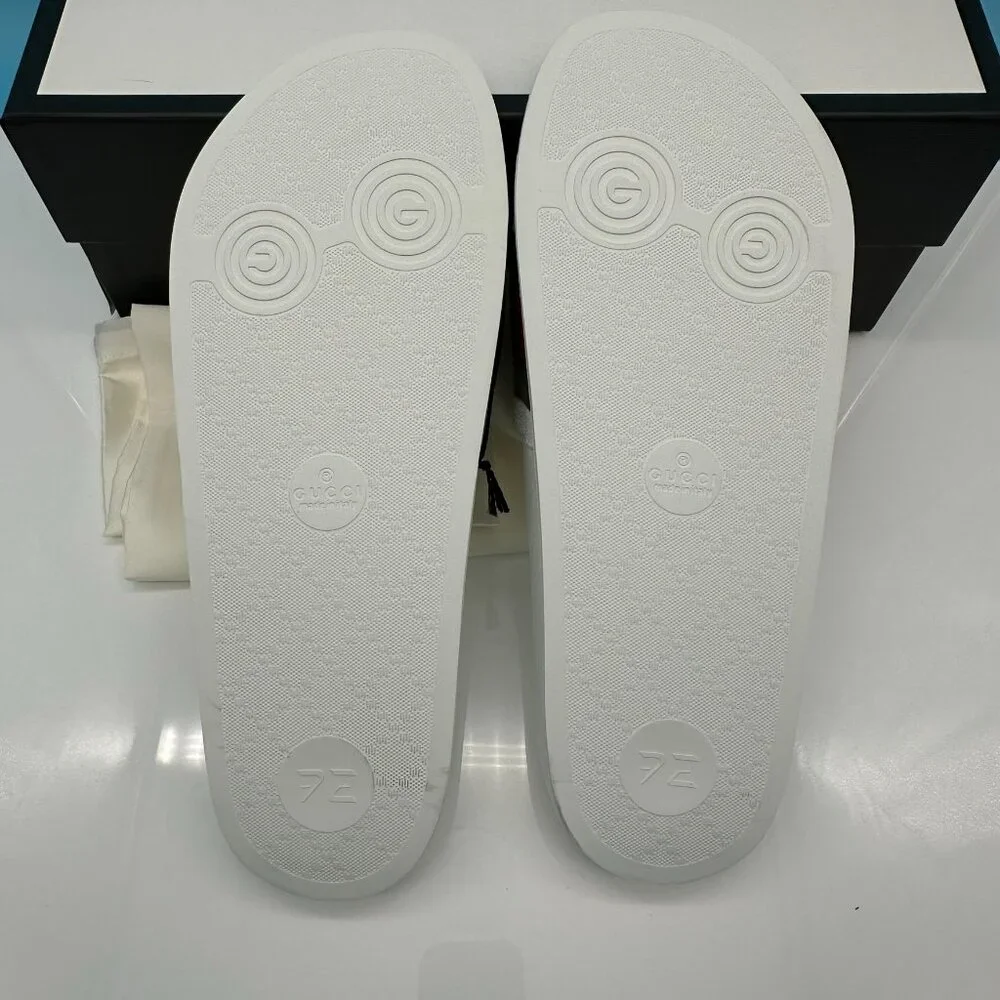 Gucci Men's Pursuit Pool Rubber Slides Sandal, Size‎ 7G/US 7.5, White/Red/Green